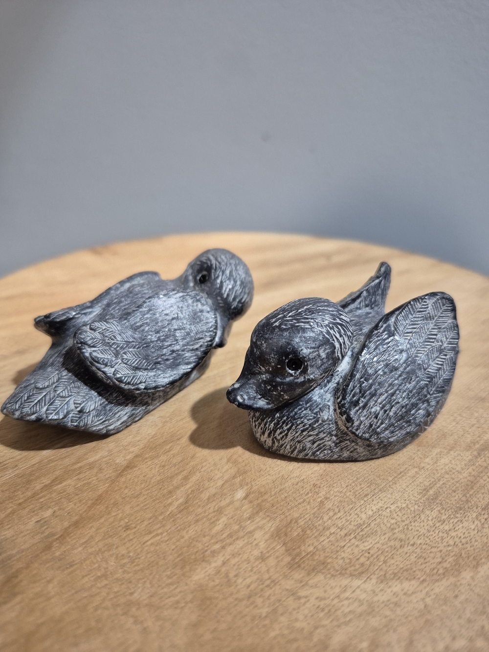 Vintage Pair A Wolf Original Duck Figurines Canada Soapstone Style Sculpture Set